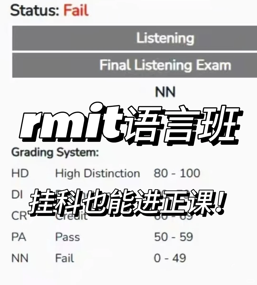 RMIT语言班挂科不只剩重修