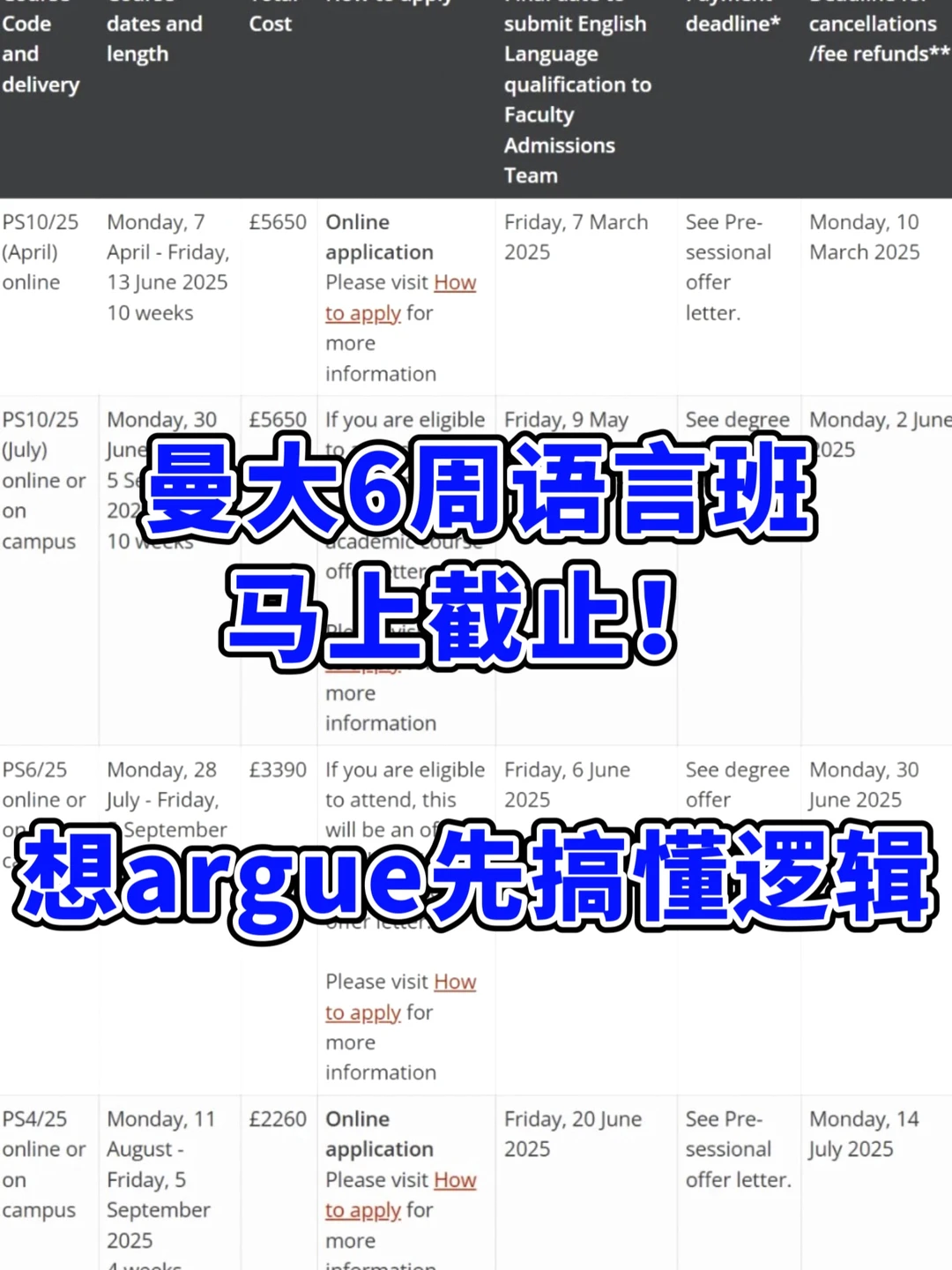 曼大6周语言班 6.6号截止！雅思不够快argue — 内容图片 1