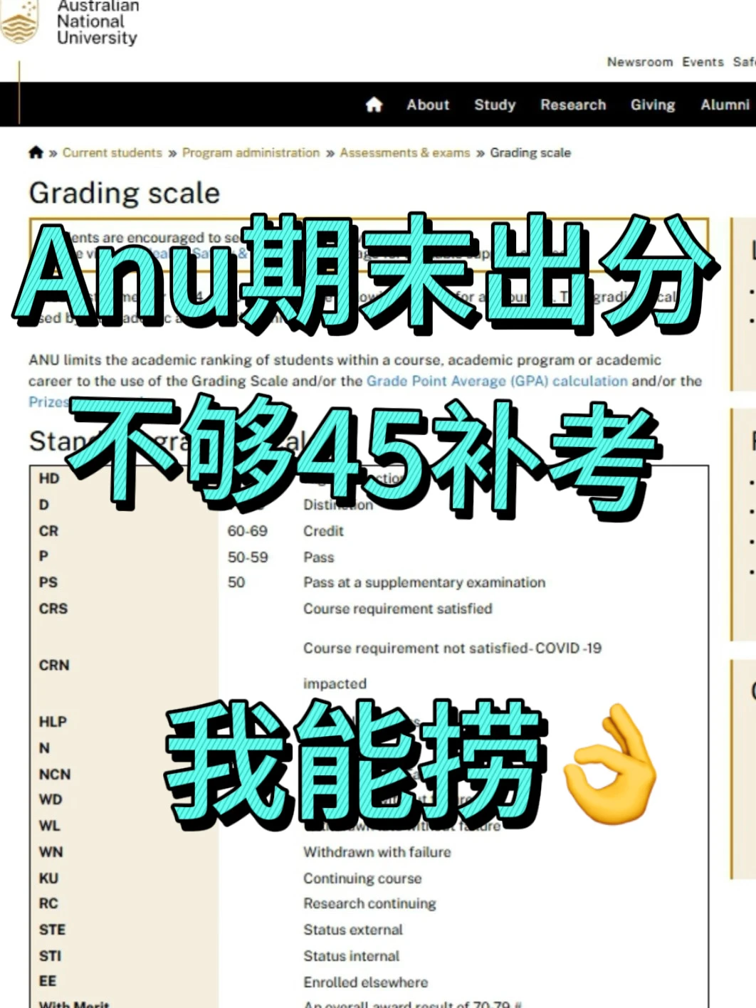 ANU44分，补考门槛只差1分 — 内容图片 1