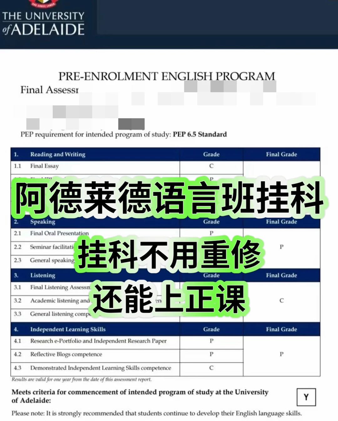 阿德莱德语言班挂科，直接来argue换正课机会 — 内容图片 1