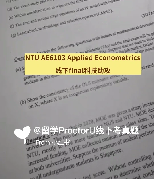 NTU AE6103 Applied Econometrics 科技助攻
